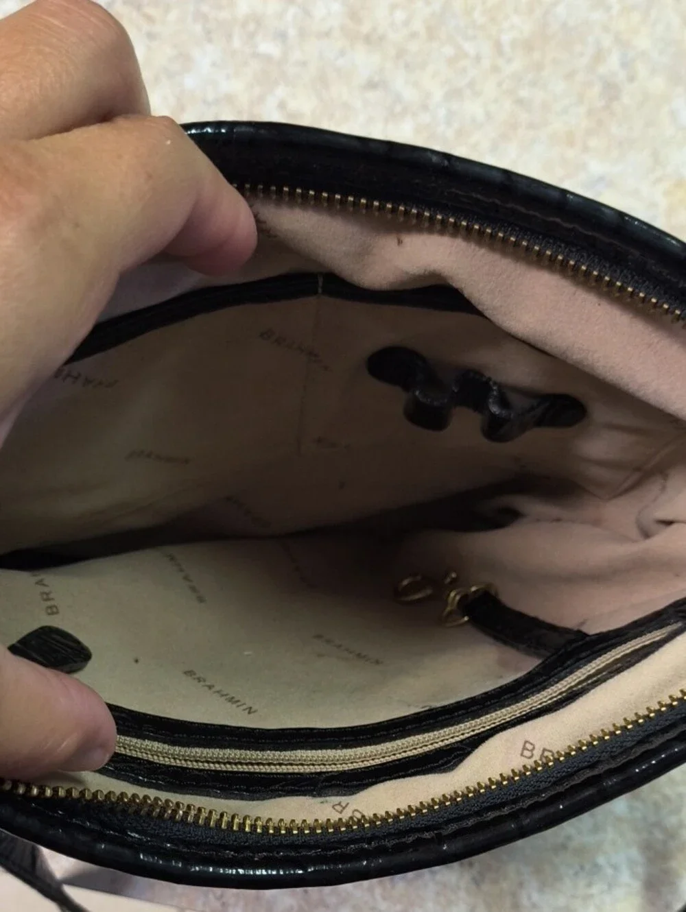 Brahmin Black Croc-Embossed Crossbody with Gold Hardware GUC.